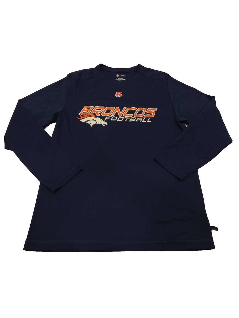 NFL Team Apparel Denver Broncos Shirt Mens Large Navy Performance Long Sleeve L